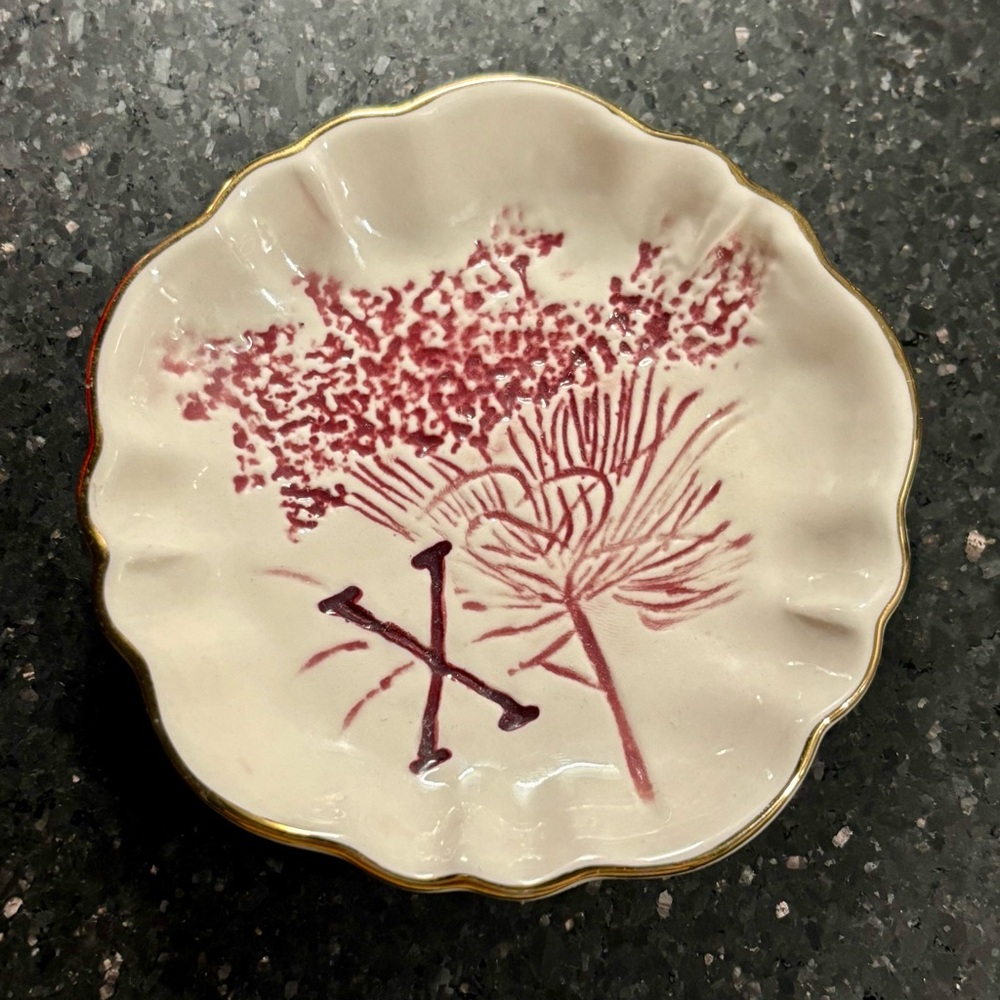 Anthropologie Kisses Jewelry Trinket Floral Ceramic Dish